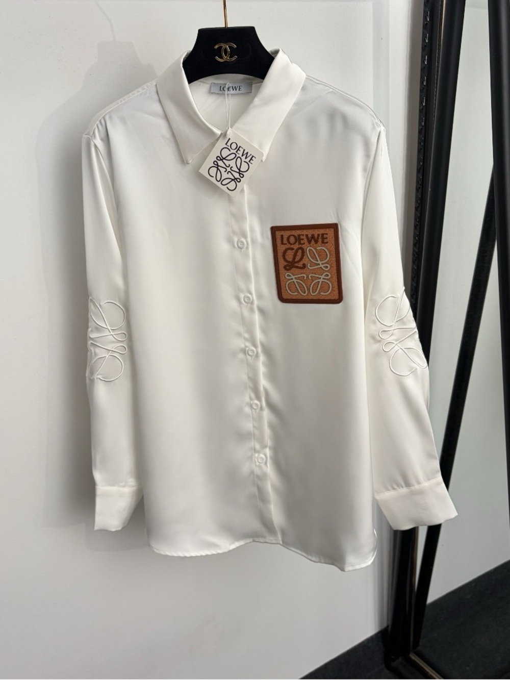 Loewe Cream Button-Down Shirt with Tan Patch